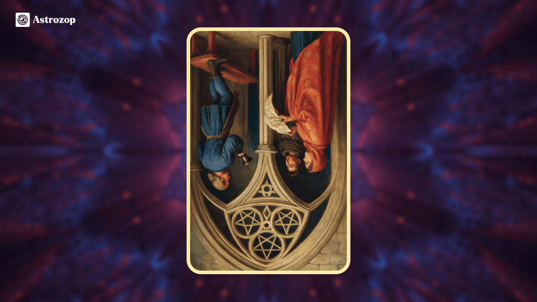 Reversed Three of Pentacles tarot card showing a craftsman with observers in disarray